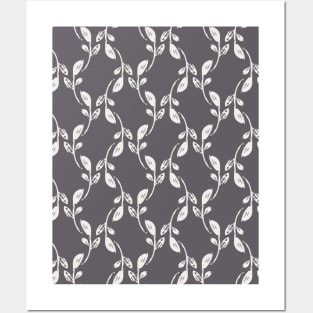 Light gray leaves over dark gray background Posters and Art